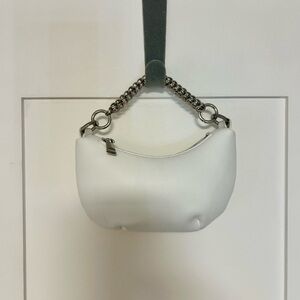 Chic White Leather Wristlet with Chain Strap